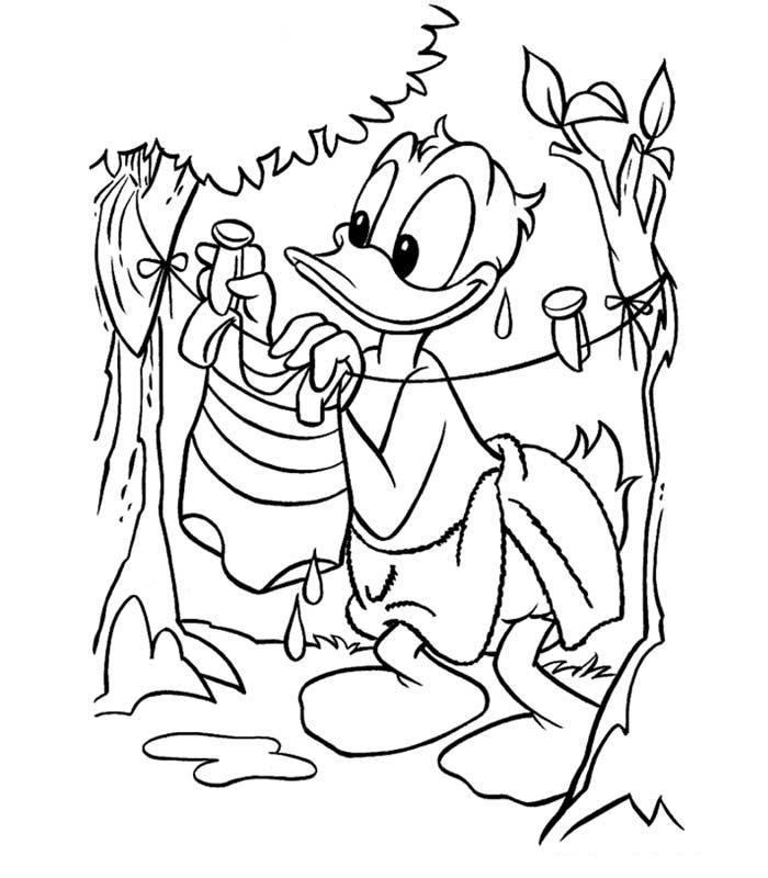 coloriage donald etends son linge